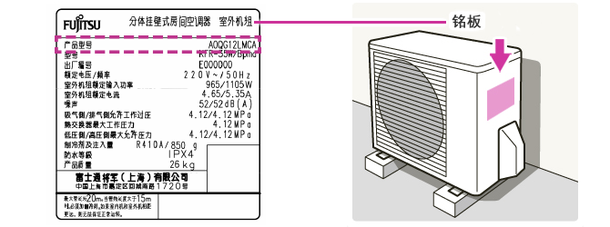 例:AO-Z40W2的銘板