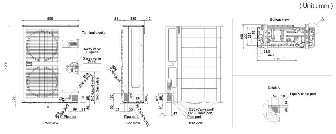 Outdoor unit dimensions: 1290 × 900 × 330 mm Outdoor unit dimensions: 1290 × 900 × 330 mm