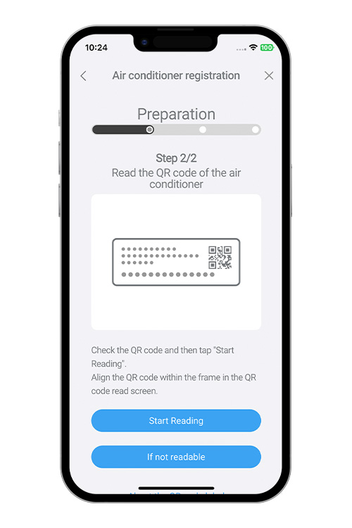 Toccare [Start Reading] (Inizia lettura) e leggere il codice QR. Se il codice QR non viene visualizzato, toccare [If there is no QR code label] (Se il codice QR non viene visualizzato)