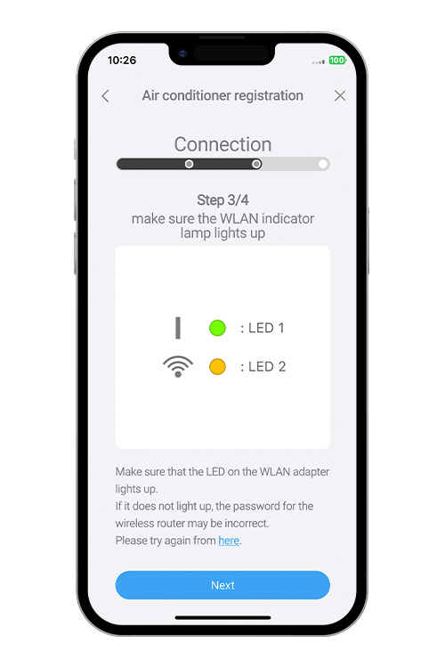 La spia WLAN sull'unità interna si accende.