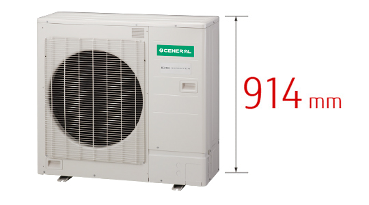 Esempio di modello multisplit da 14 kW: 1290 mm; nuovo modello [differenza di altezza del 29%]: 914mm